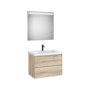 Linea pack (meuble+lavabo+miroir eidos) 2 tiroirs 80 cm bois naturel texturé - ROCA A852495524 