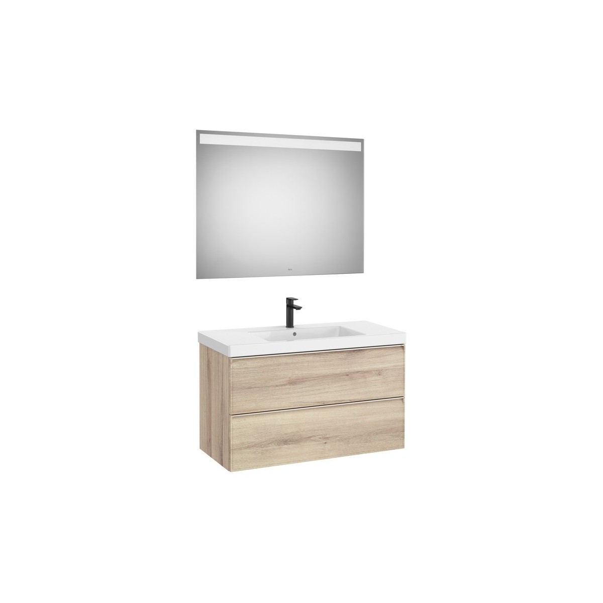 Linea pack (meuble+lavabo centré+miroir eidos) 2 tiroirs 1000 cm bois naturel - ROCA A852497524 