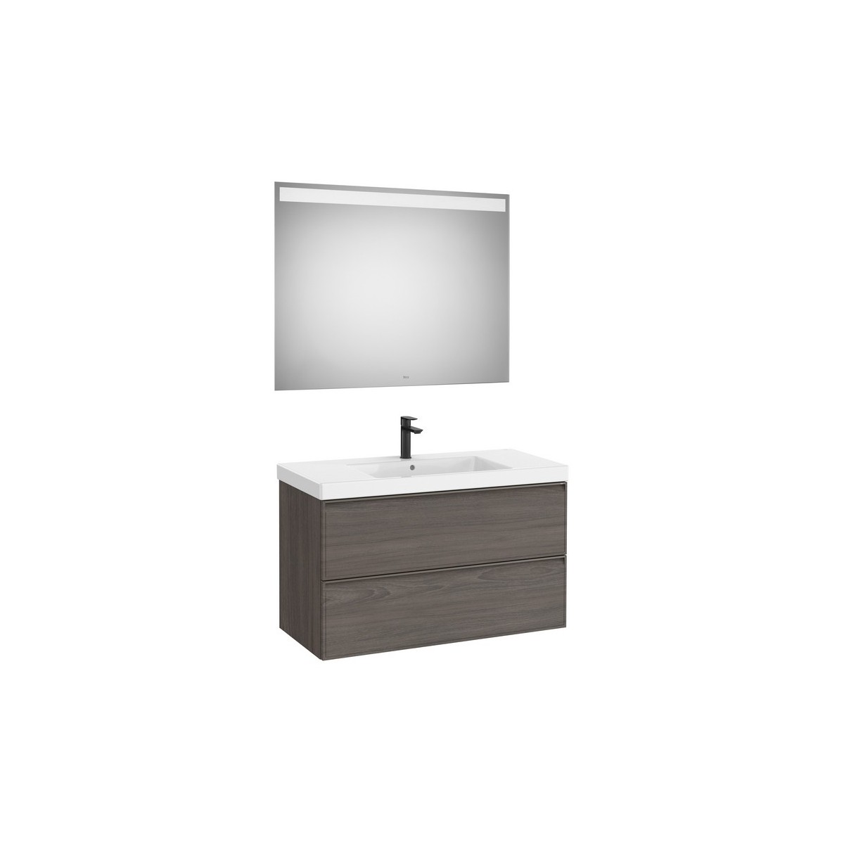 Linea pack (meuble+lavabo centré+miroir eidos) 2 tiroirs 1000 cm noyer foncé - ROCA A852497597 