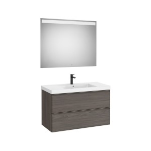 Linea pack (meuble+lavabo centré+miroir eidos) 2 tiroirs 1000 cm noyer foncé - ROCA A852497597 
