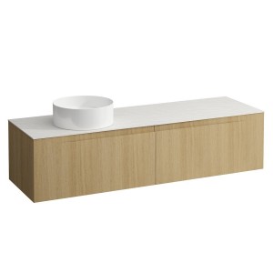 Arun meuble 1600 2t avec découpe à gche plan ardesia bianca special colour - LAUFEN H4141421519901 