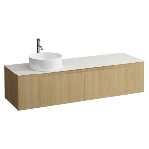 Arun 1600 2t avec découpe à gche plan ardesia bianca percé 1t chêne clair - LAUFEN H4141461512501 