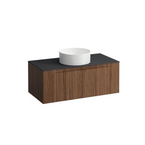 Arun meuble 1000 1t découpe centre plan ardesia nera noce canaletto/verre blanc - LAUFEN H4151111516301 