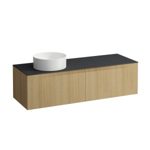 Arun meuble 1400 2t avec découpe à gche plan ardesia nera chêne clair - LAUFEN H4151321512501 