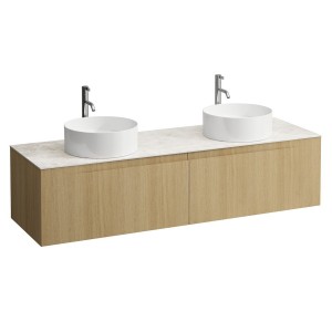 Arun 1600 2t découpe à gche et à dte plan botticino crema percé 1t chêne clair - LAUFEN H4171491512501 