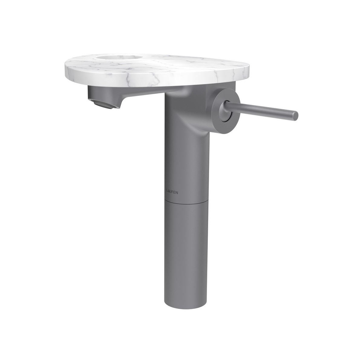 Ada mit lav réhaussé tablette percée bec 110 mm ss vidage pvd inox/marbre blanc - LAUFEN HF506714505000 