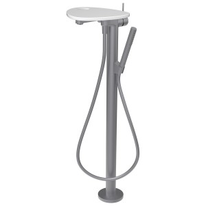 Ada mitigeur de bain sur colonne tablette percée bec 203 mm pvd inox/blanc mat - LAUFEN HF506781502000 