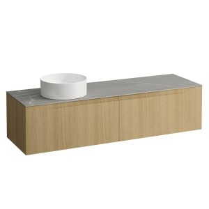 Arun meuble 1600 2t avec découpe à gche plan piasentina grigio chêne clair - LAUFEN H4161421512501 