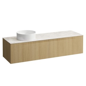 Arun meuble 1600 2t avec découpe à gche plan botticino crema chêne clair - LAUFEN H4171421512501 