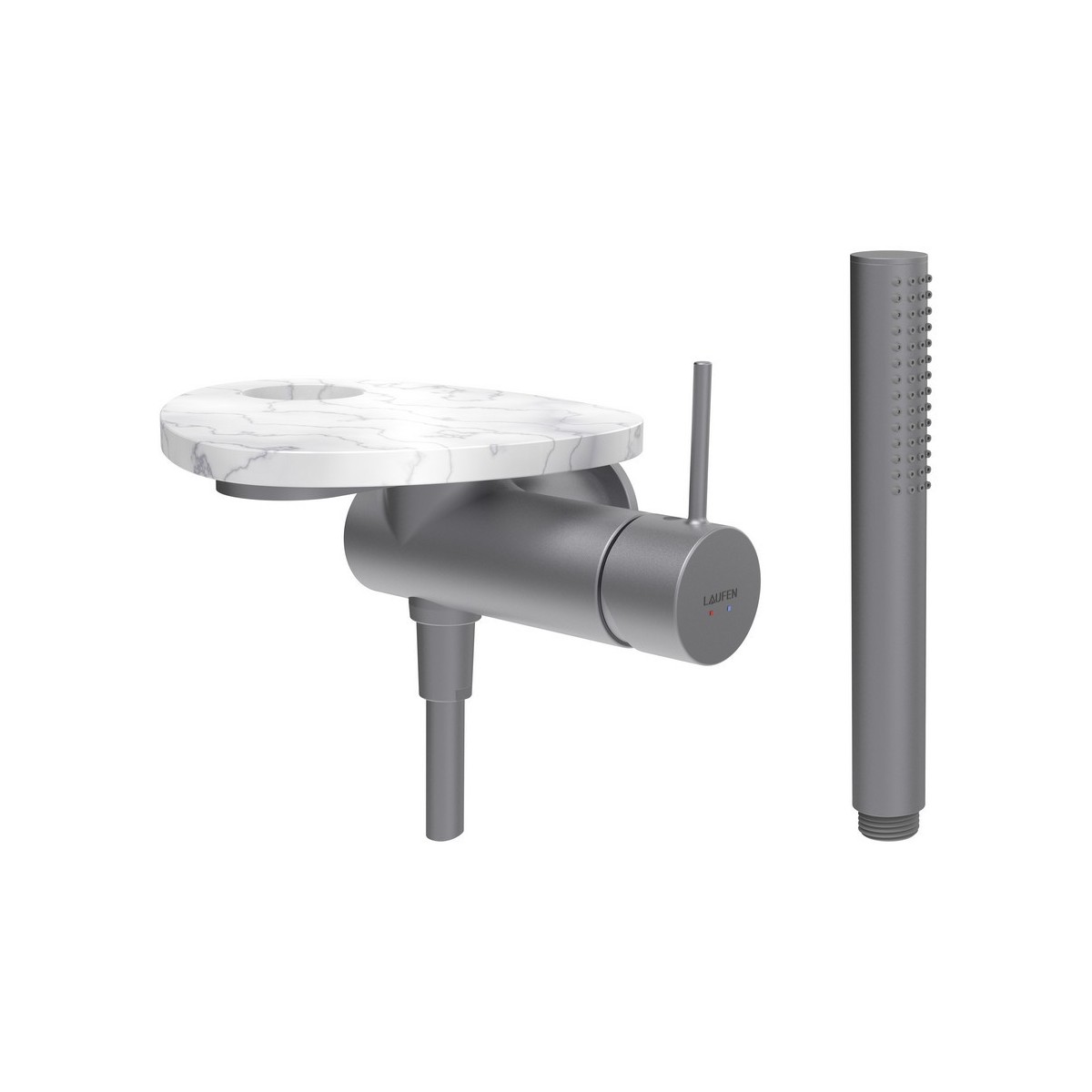 Ada mit de d à enc avec simibox 1-point tablette percée pvd inox/marbre blanc - LAUFEN HF506755505000 