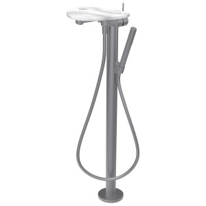 Ada mit b sur colonne tablette percée bec 203 mm pvd inox/marbre blanc - LAUFEN HF506781505000 
