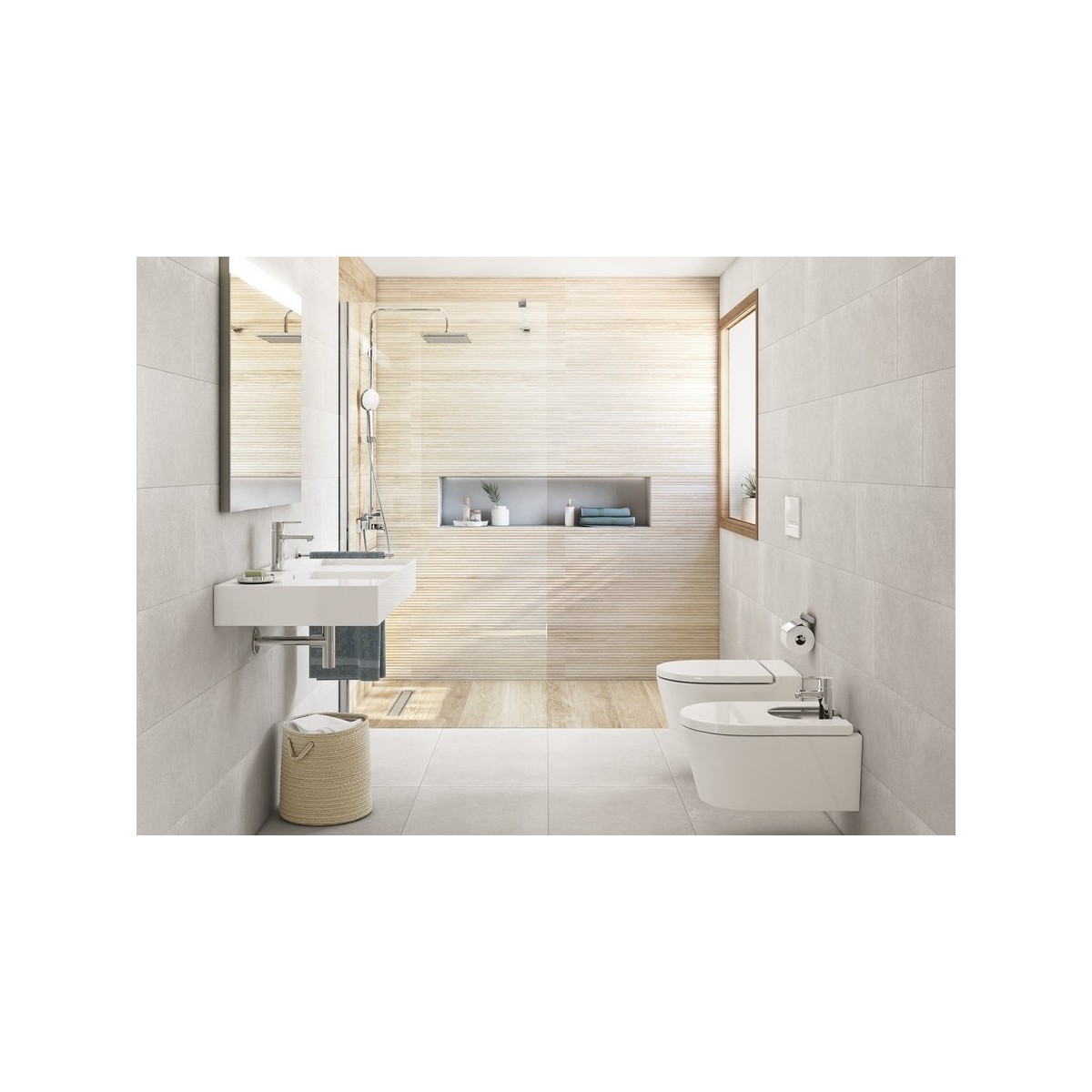 Lavabo mural en FINECERAMIC® avec trop-plein Inspira Square 1000X490 Beige - ROCA A32752A650 
