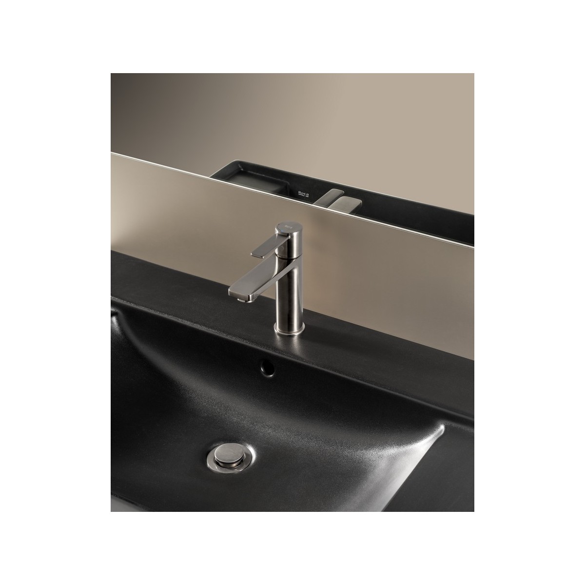 Ona lavabo mural centré avec jeu de fixations 800x460 mm h 80 mm noir mat - ROCA A32768H080 