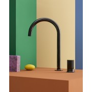 Nu mitigeur lavabo "l" 2 trous corps lisse poignée cannelée jaune miel - ROCA A5A3D3FP10 