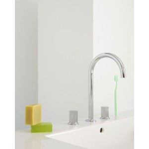 Nu mélangeur pour lavabo "l" 3 trous corps lisse poignées cannelées. chromé - ROCA A5A3E3FC00 