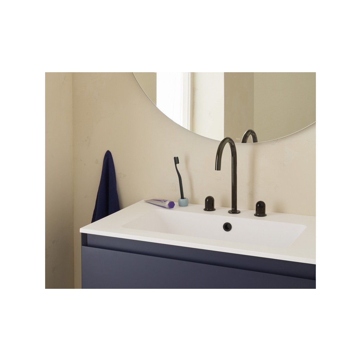 Nu mélangeur pour lavabo "l" 3 trous corps lisse poignée dôme titanium black - ROCA A5A3V3FCN0 