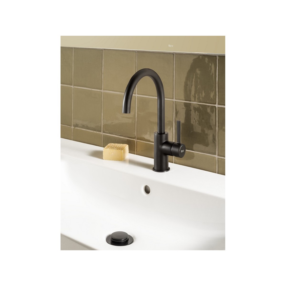 Ona mit lavabo “l” avec poignée latérale corps lisse noir mat - ROCA A5A4A9ENB0 