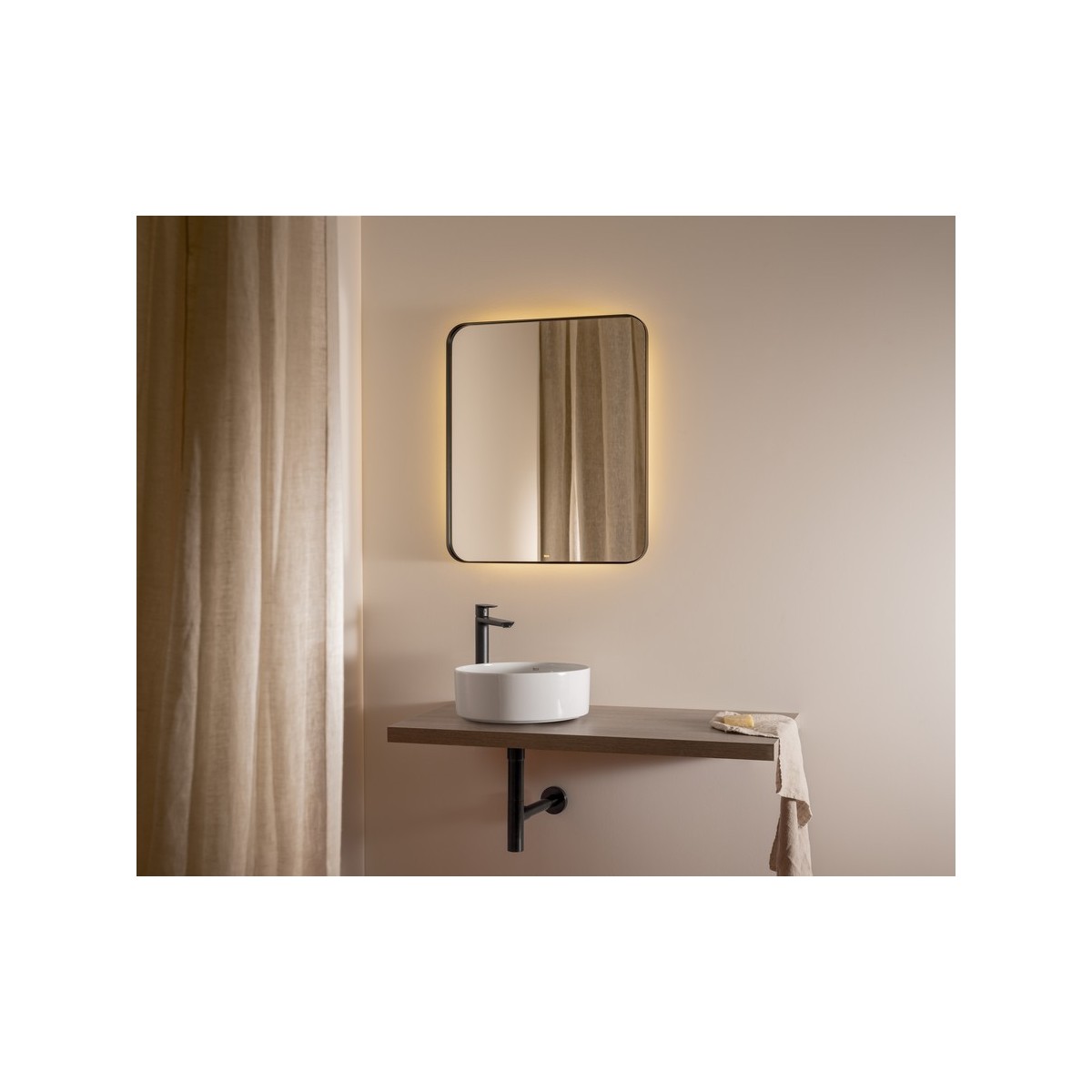 Luna miroir carré avec cadre noir et éclairage d’ambiance led 800 x 800 mm - ROCA A812422000 