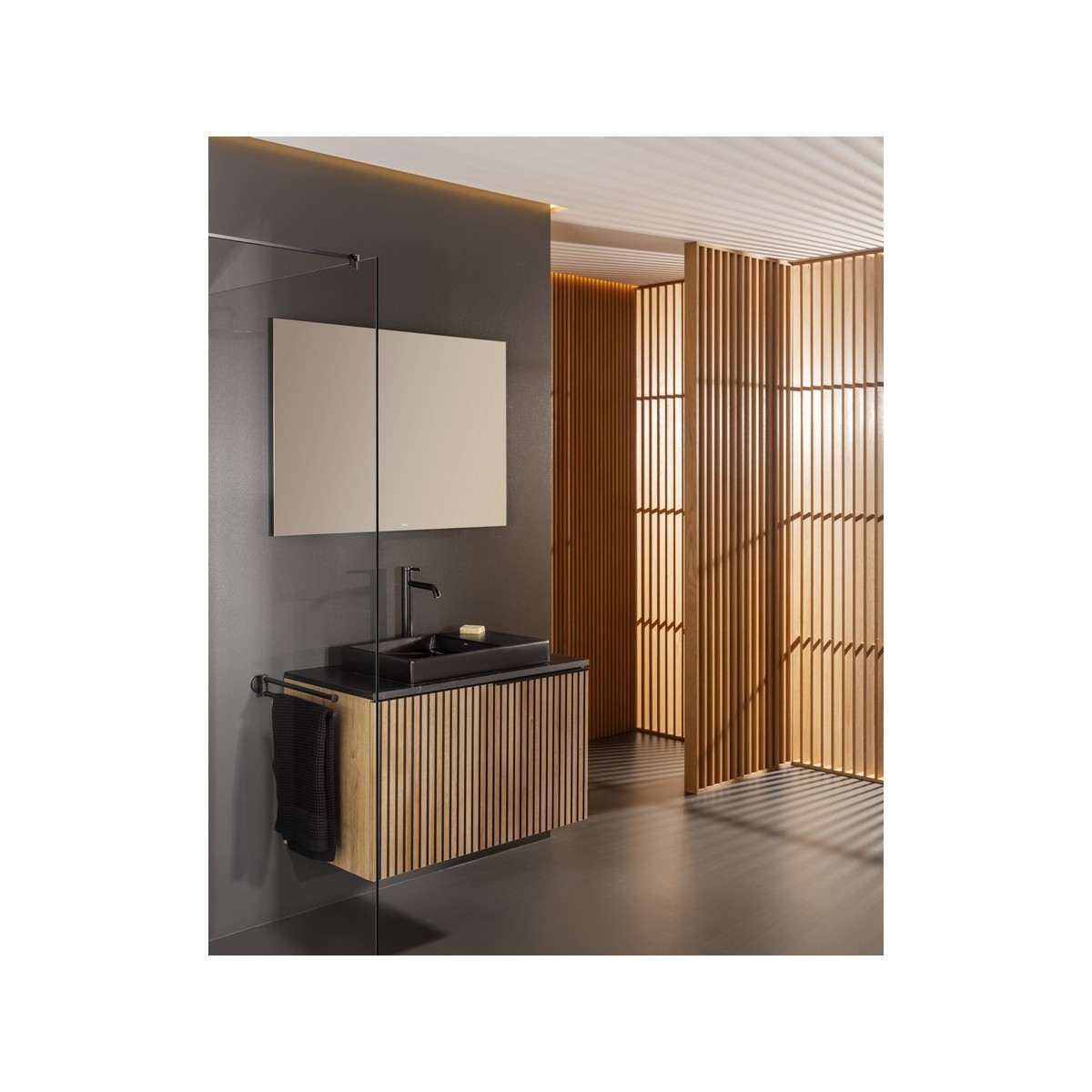 Luna miroir rond ø 1000 avec cadre noir et éclairage d’ambiance led - ROCA A812427000 