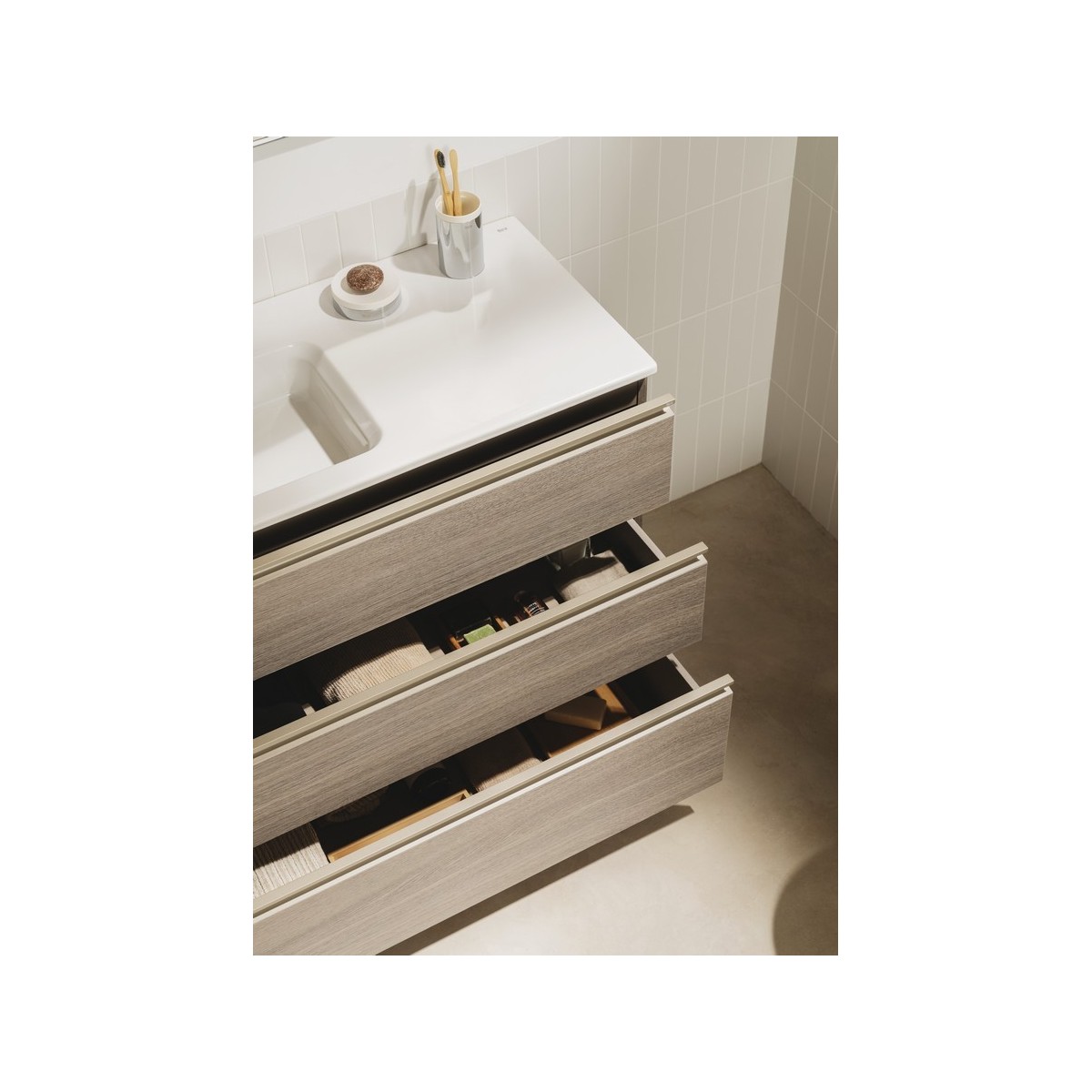 The gap unik meuble 3 tiroirs + lavabo slim droite 800mm city oak - ROCA A851489402 