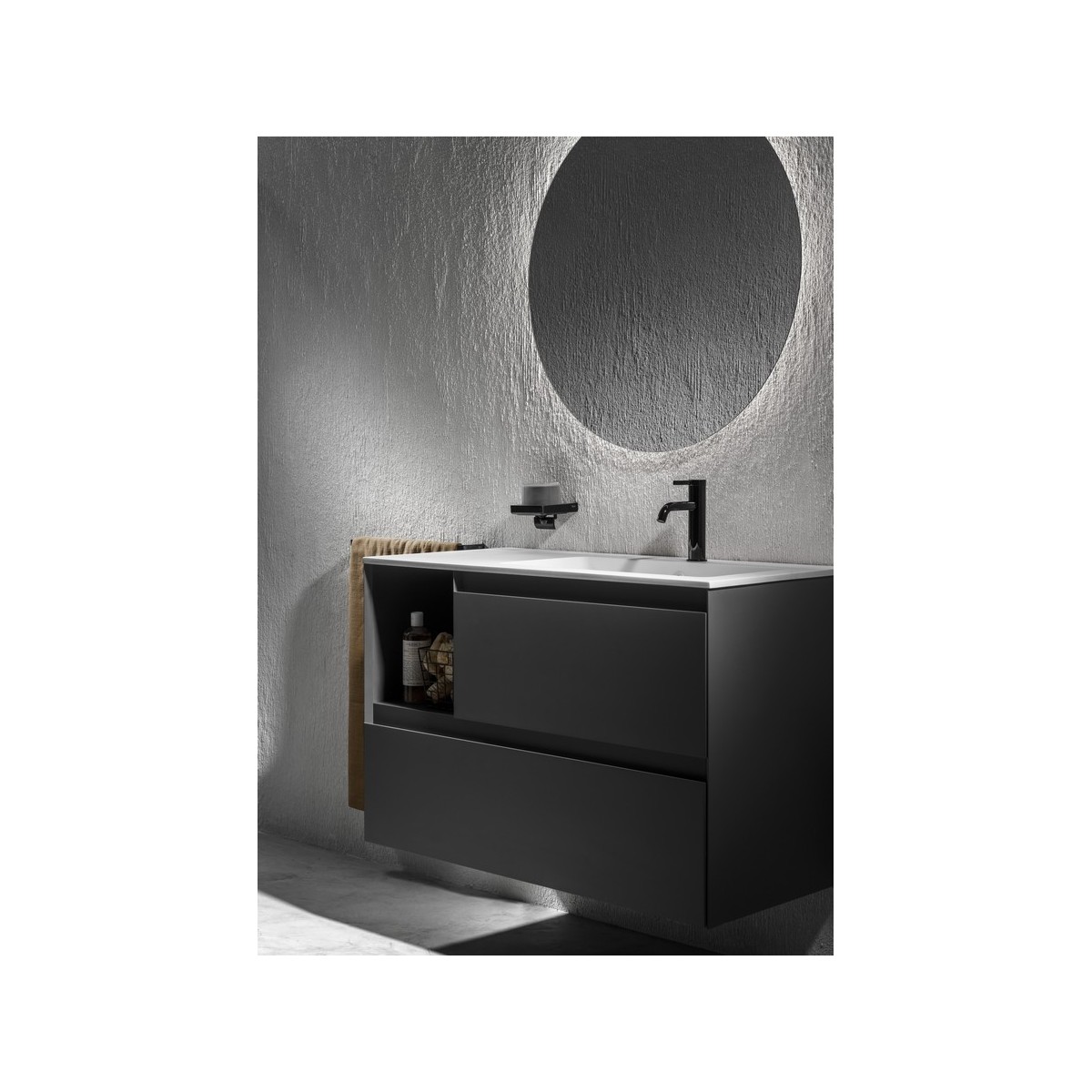 Tenue unik 2 tiroirs lavabo asymétrique droite 1000mm onyx mat - ROCA A851938531 
