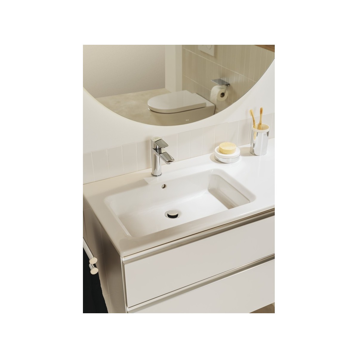 The gap meuble 2t pr vasq à dte 1000 mm blanc brillant/poignées alu brillantes - ROCA A851958806 