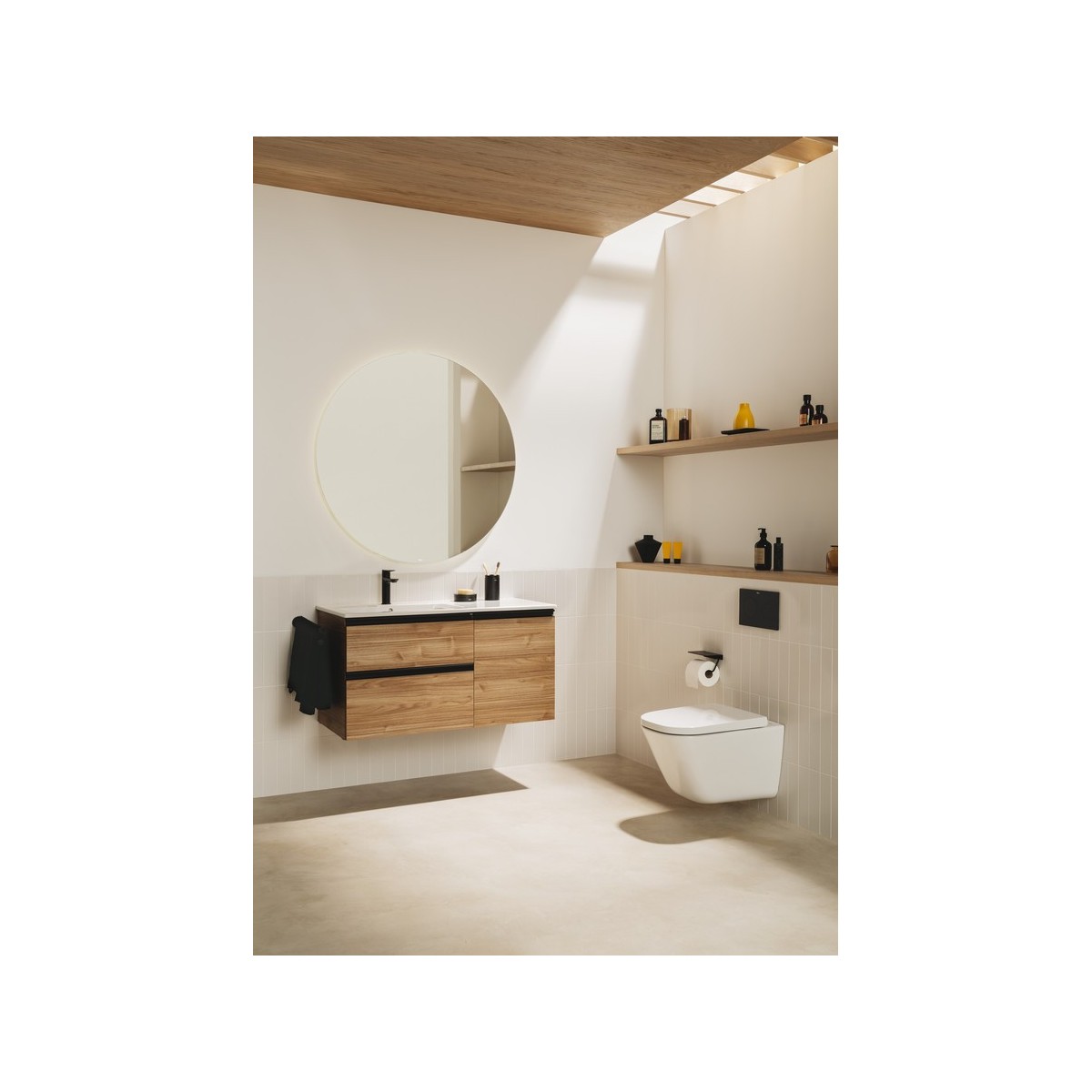 The gap unik 2t+1p lavabo asym droite slim 1000 bleu mat/ poignées noires - ROCA A851997548 