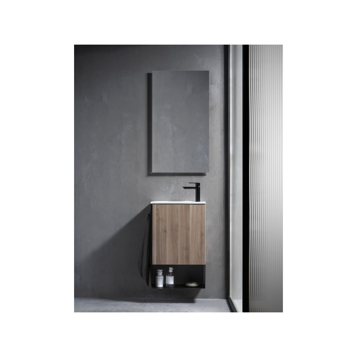 Mini pro unik 1 porte (meuble+lavabo) 450 mm noir mat - ROCA A852008523 