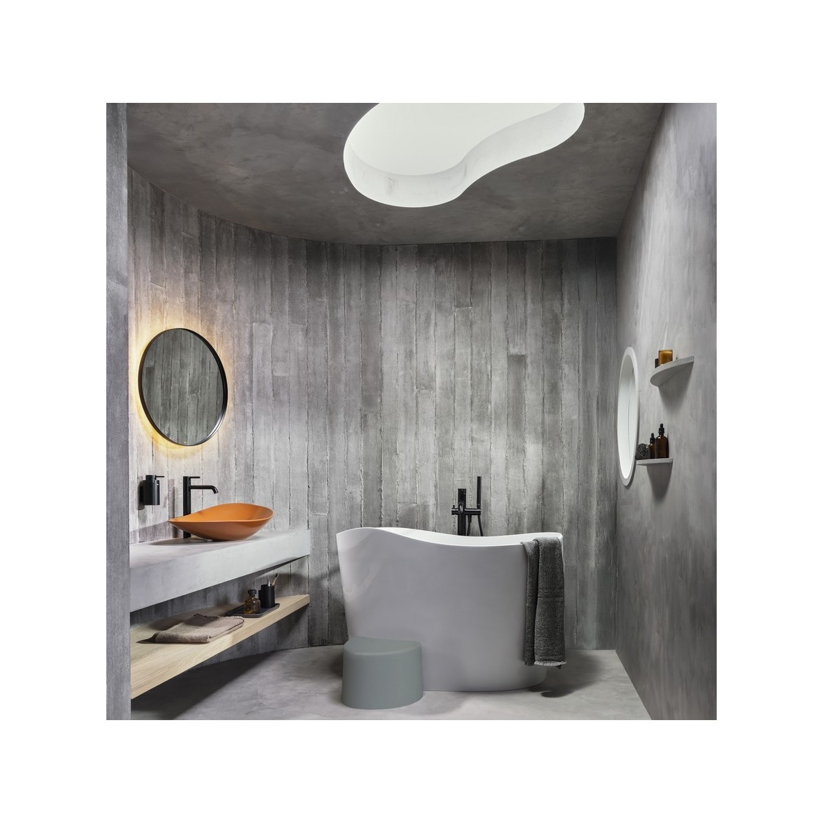 Ohtake baignoire îlot en stonex avec vidage clic-clac et siphon blanc - ROCA A248722000 