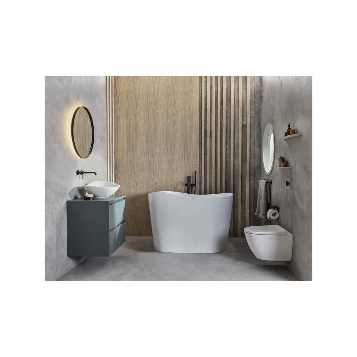 Ohtake baignoire îlot en stonex avec vidage clic-clac et siphon blanc - ROCA A248722000 
