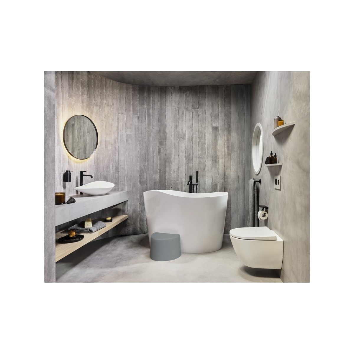 Ohtake baignoire îlot en stonex avec vidage clic-clac et siphon blanc - ROCA A248722000 