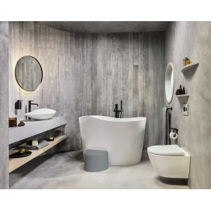 Ohtake baignoire îlot en stonex avec vidage clic-clac et siphon blanc - ROCA A248722000 