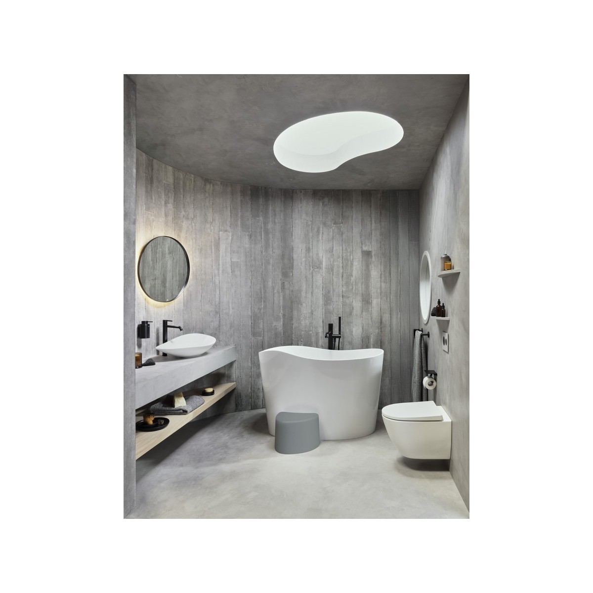 Ohtake baignoire îlot en stonex avec vidage clic-clac et siphon blanc - ROCA A248722000 