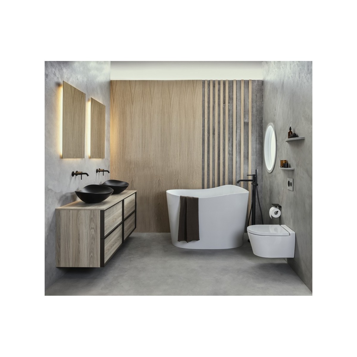 Ohtake baignoire îlot en stonex avec vidage clic-clac et siphon blanc - ROCA A248722000 