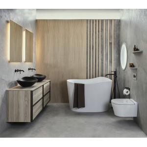 Ohtake baignoire îlot en stonex avec vidage clic-clac et siphon blanc - ROCA A248722000 