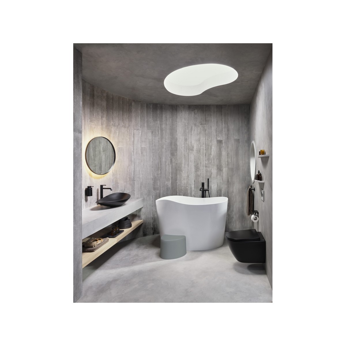 Ohtake baignoire îlot en stonex avec vidage clic-clac et siphon blanc - ROCA A248722000 