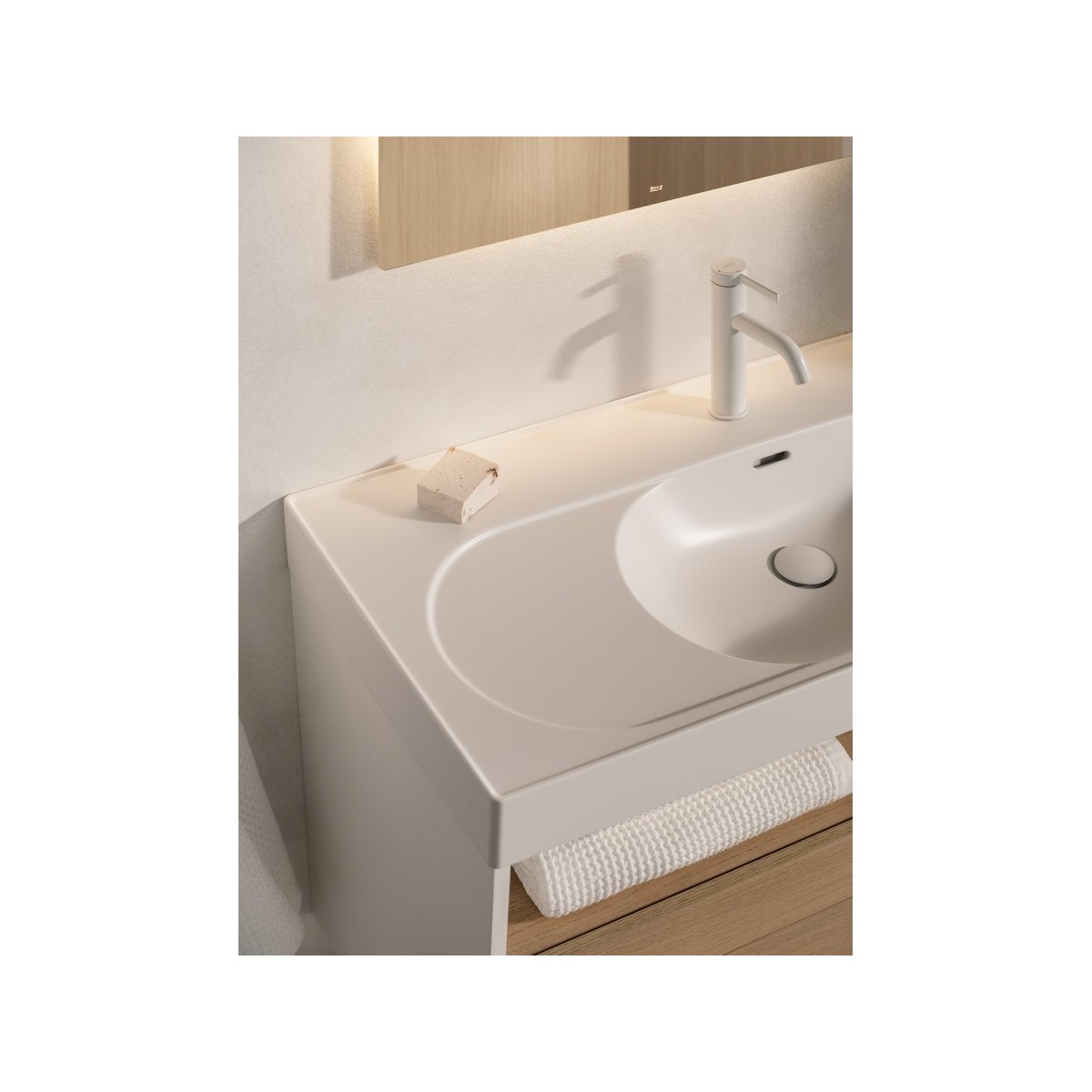 Meridian lavabo mural asymétrique droite en fineceramic® blanc mat 800x460mm - ROCA A327744620 