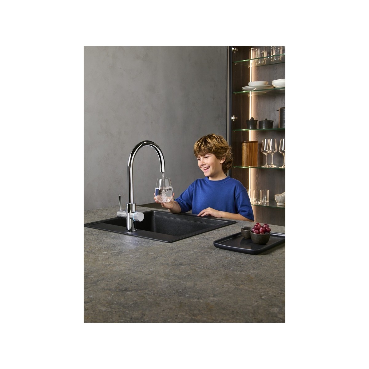Aquafy mit évier bec tube incurvé à double sortie chromé, cartouche filtration - ROCA A5A8B3GC00 