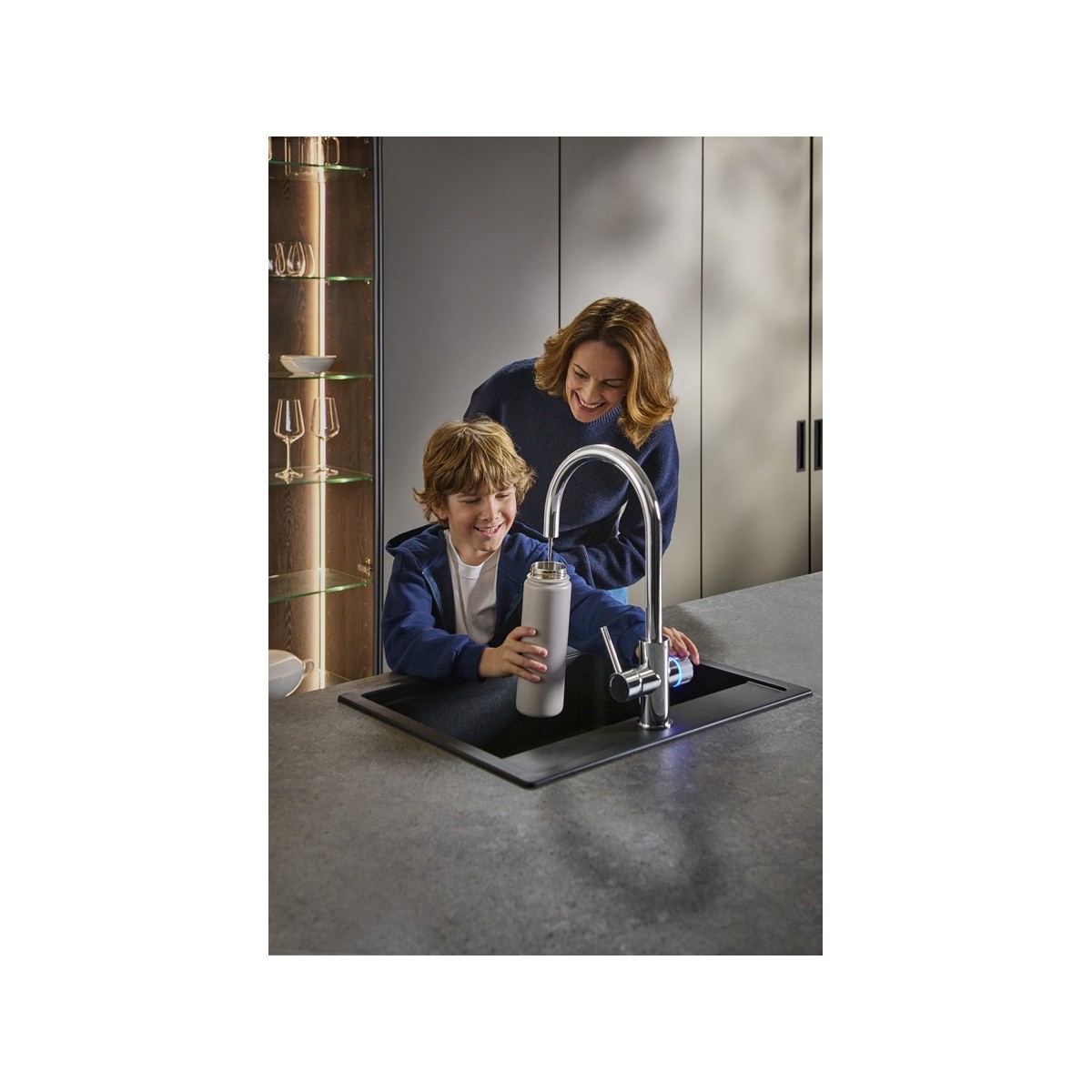 Aquafy mit évier bec tube incurvé à double sortie chromé, cartouche filtration - ROCA A5A8B3GC00 