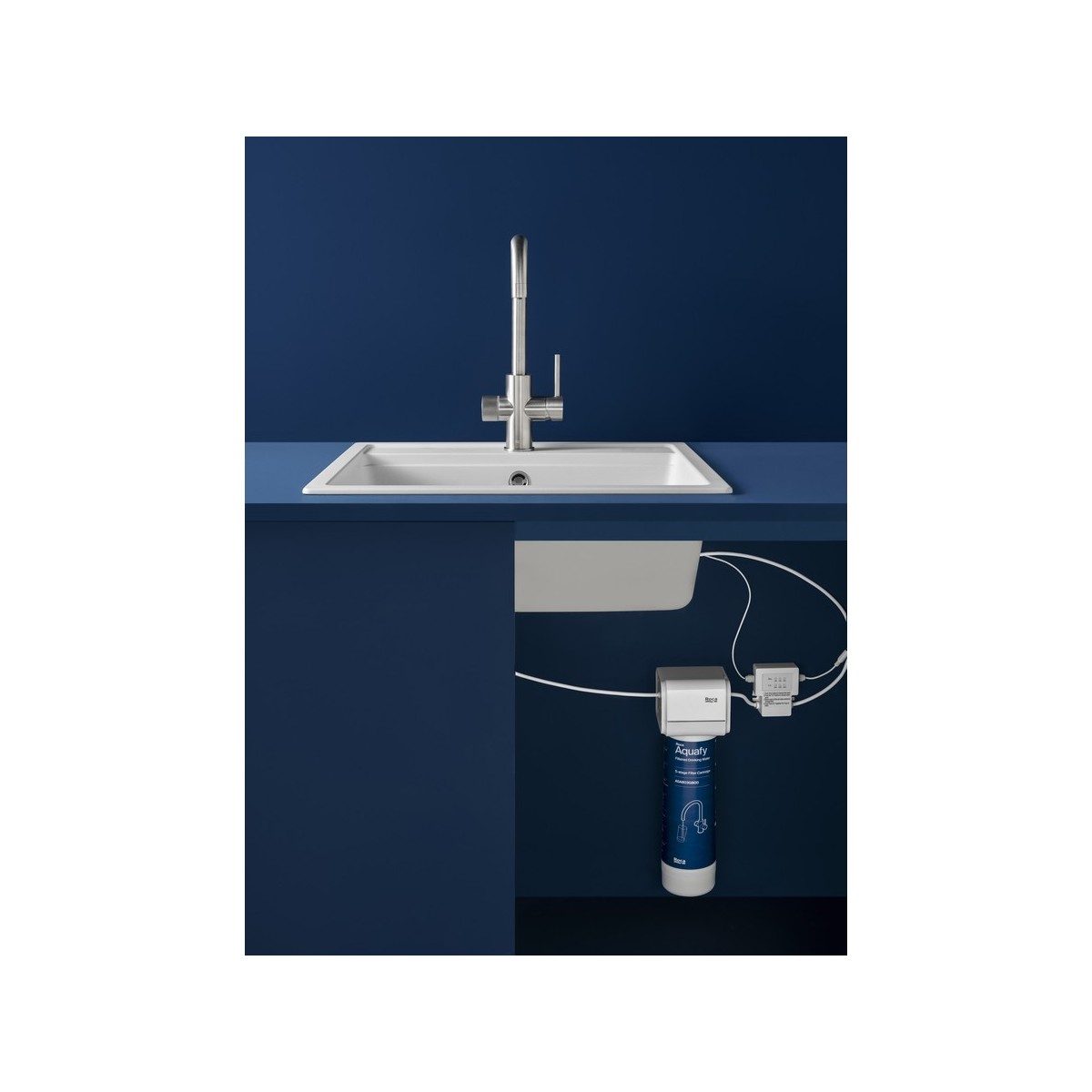 Aquafy mitigeur évier à bec tube à double sortie acier inox - ROCA A5A8C3GSM0 