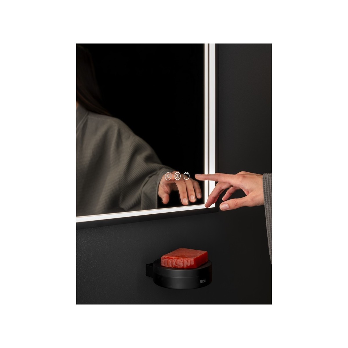 Mirai confort miroir avec cadre métallique noir et éclairage led 800x800 - ROCA A812453485 