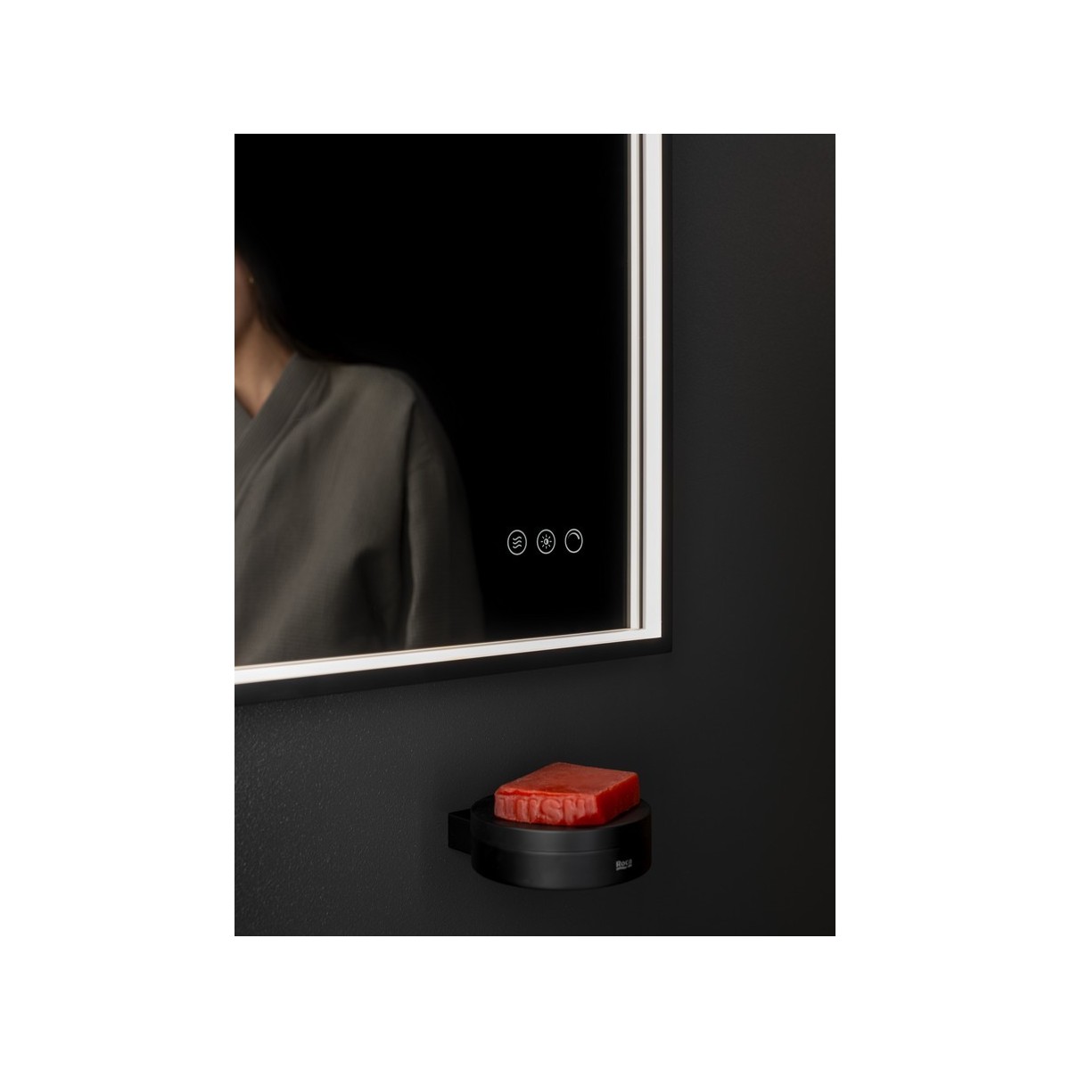 Mirai confort miroir avec cadre métallique noir et éclairage led 800x800 - ROCA A812453485 