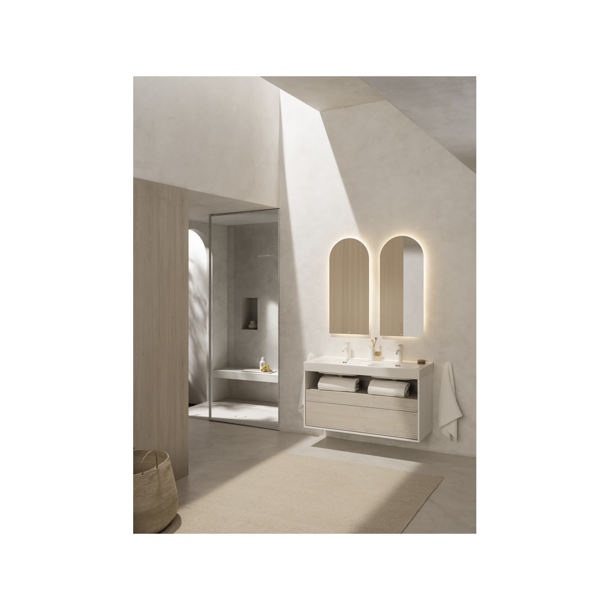 Meridian meuble 2 tiroirs et 1 niche blanc mat et bouleau clair 1200 mm - ROCA A858109605 