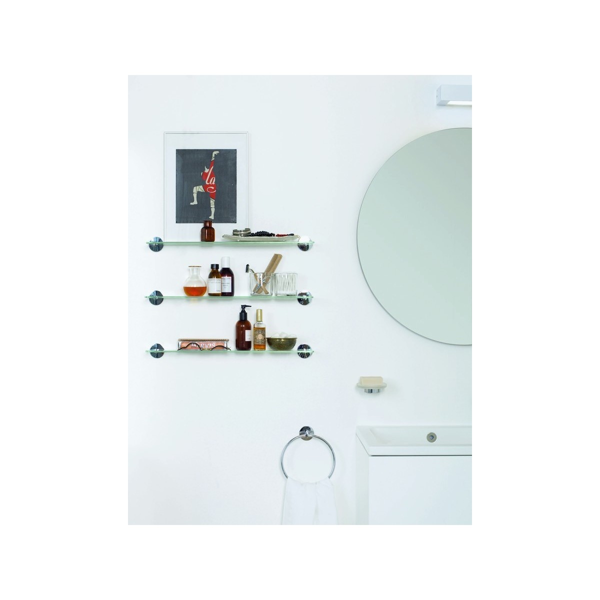 Cana tablette 60 cm verre et à coller chromé chromé 600x105x55 mm - LAUFEN H3851320040001 