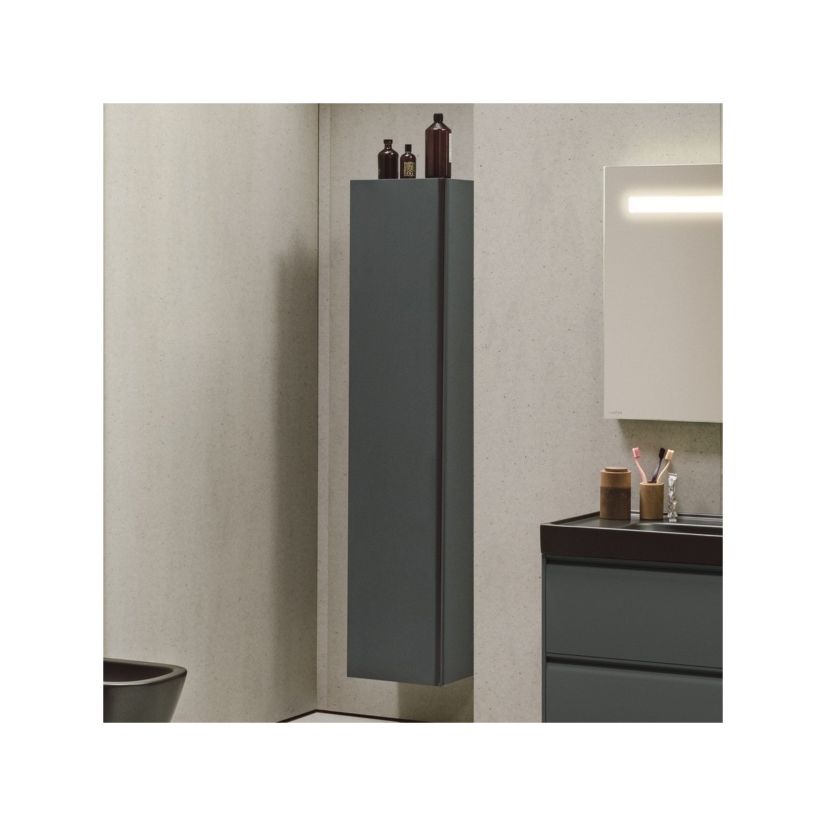 Meda armoire haute 1650 1 porte charnières à droite chêne sauvage 355x335x1650mm - LAUFEN H4216520112671 