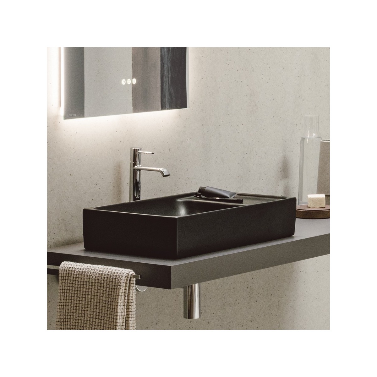 Meda vasque à poser avec plage de robinetterie à gauche blanc lcc 600x350x120 mm - LAUFEN H8121134001121 