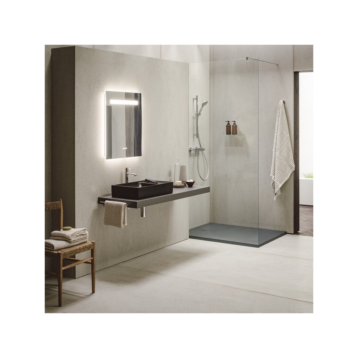 Meda vasque à poser avec plage de robinetterie à gauche noir mat 600x350x120 mm - LAUFEN H8121137161091 