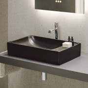 Meda vasque à poser avec plage de robinetterie à gauche noir mat 600x350x120 mm - LAUFEN H8121137161121 