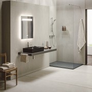 Meda vasque à poser avec plage de robinetterie à gauche graphite mat 600x350x120 - LAUFEN H8121137581121 