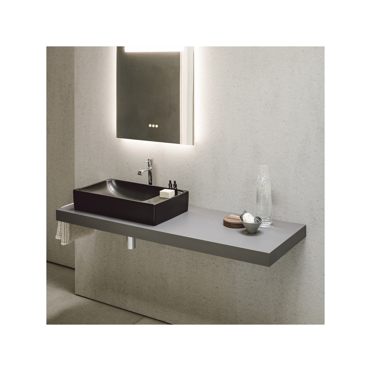 Meda vasque à poser avec plage de robinetterie à gauche graphite mat 600x350x120 - LAUFEN H8121137581121 